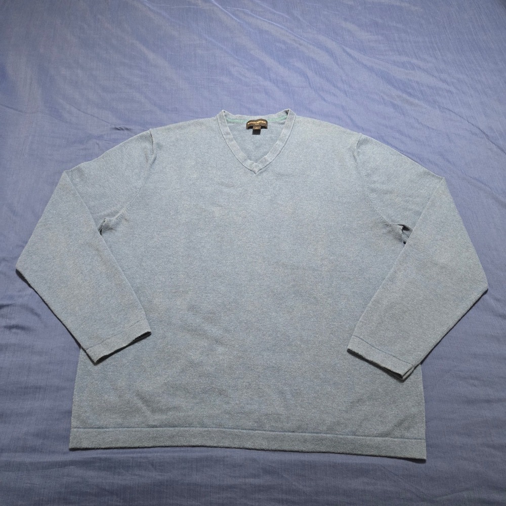 Banana Republic V-Neck Sweater Mens XL Blue Excellent Solid Knit‎ Pullover